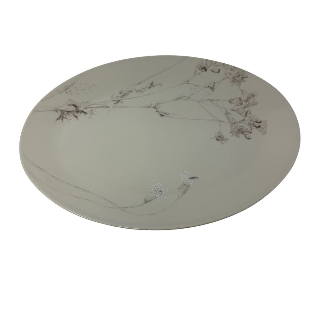 Calvin Klein Thistle 14" Oval Serving Platter Cream Gray Floral Pattern *FLAWS